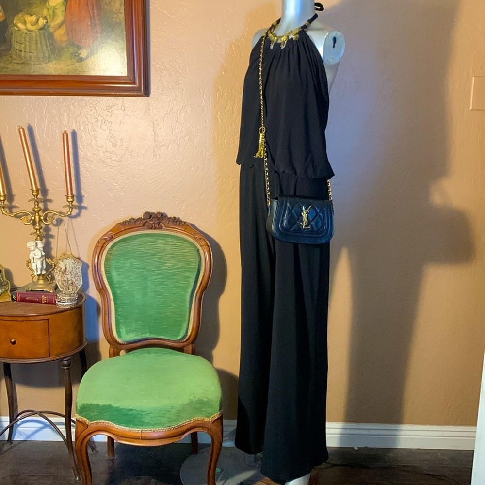 Vintage Cache 70’s Black Halter Evening Jumpsuit.  Sz L